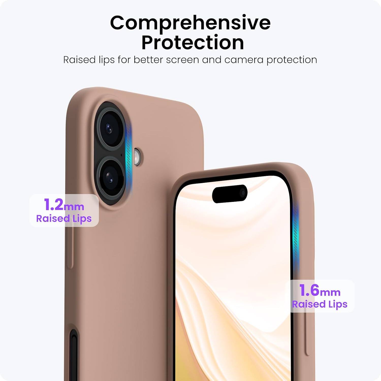 Comprehensive Protection
Raised lips for better screen and camera protection
1.2mm Raised Lips
1.6mm Raised Lips