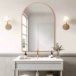 Lirago - 36" x 24" Arched Hanging Bathroom Mirror with Scratch-Resistant Aluminum Alloy Frame - Gold