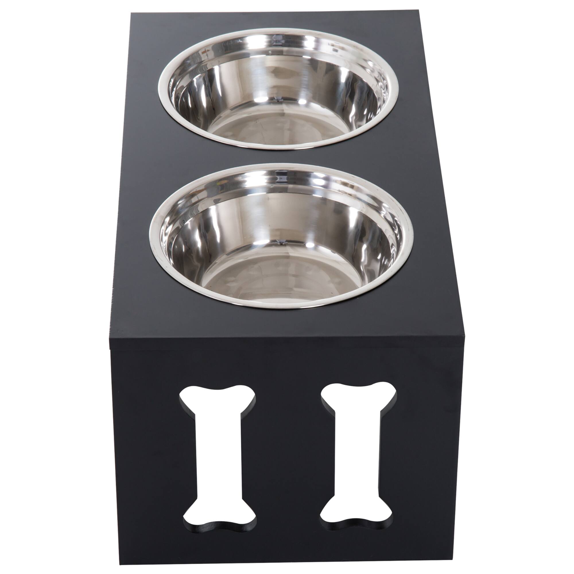 Alt View 5. Pawhut - 23" Modern Decorative Dog Bone Wooden Heavy Duty Pet Food Bowl Elevated Feeding Station - Black.