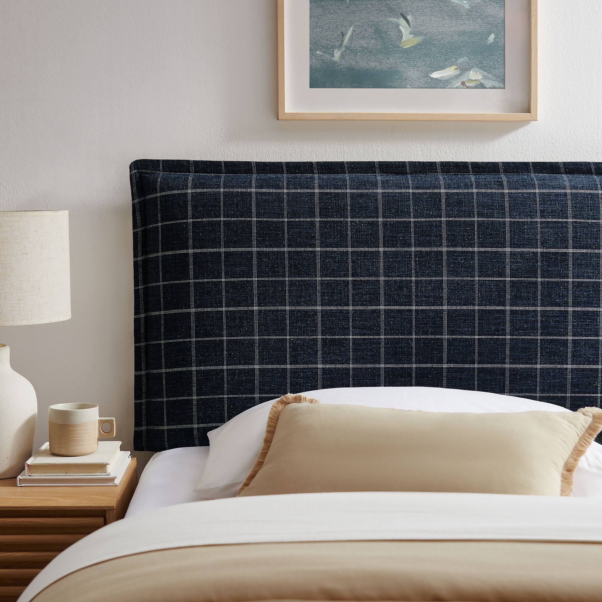 Alt View 1. Modway - Camille Checkered Linen Blend Headboard by Modway - Denim Windowpane Check.