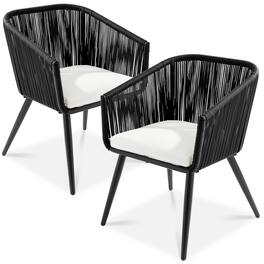 Best Choice Products - Set of 2 Outdoor Patio Dining Chairs Woven Wicker Seating 250lb Capacity - Black/Ivory