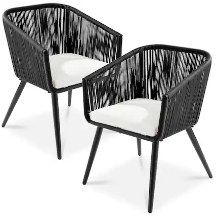 Front. Best Choice Products - Best Choice Products Set of 2 Outdoor Patio Dining Chairs Woven Wicker Seating 250lb Capacity - Black/Ivory - Black/Ivory.