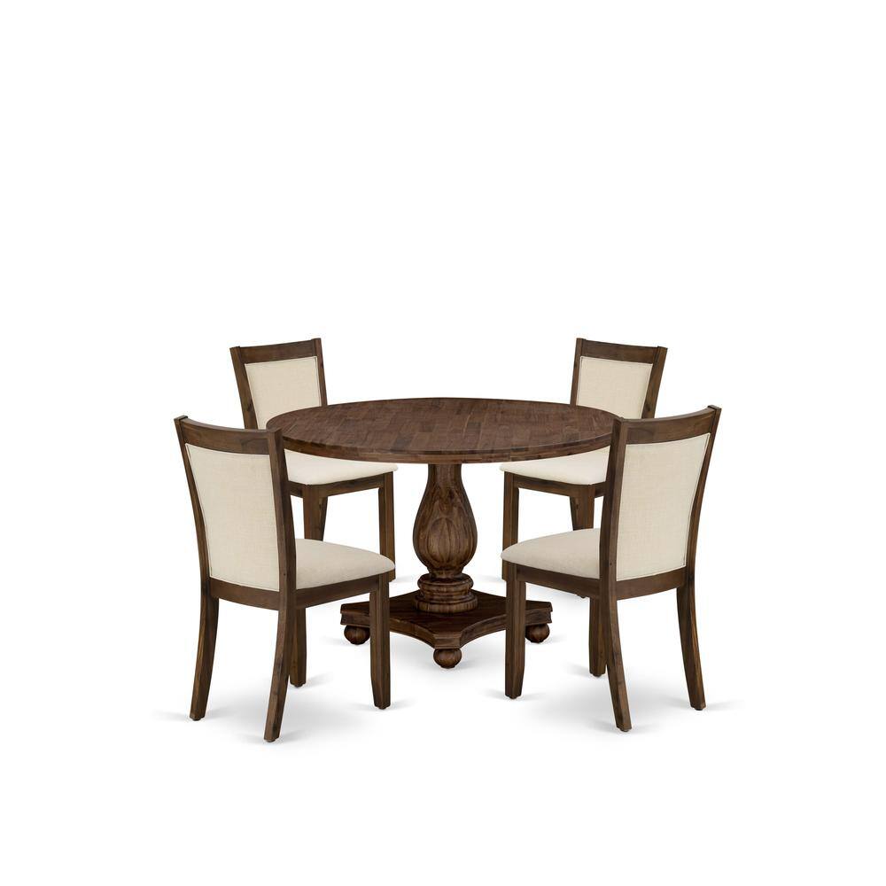East West Furniture - 5-Pcs Dining Table Set - A Modern Kitchen Table and 4 Light Beige Linen Fabric Dining Room Chairs - Multi-Color