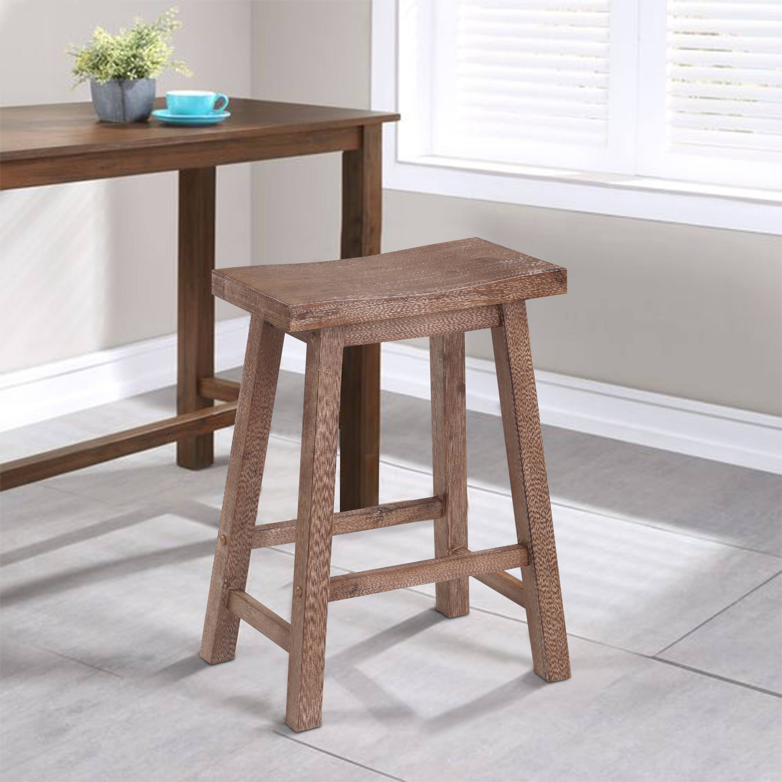 Alt View 9. Manhattan Lane - Wooden Frame Saddle Seat Counter Height Stool with Angled Legs - Brown.