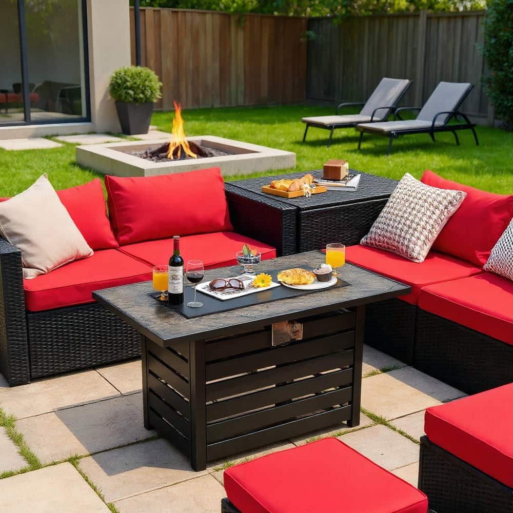 Kadyn - Fire Pit Table Fire Bowl TableOutdoor Firepit Table42 Inch 50000 BTU Propane Fire Pit Table with Ore Powder Surface - Black