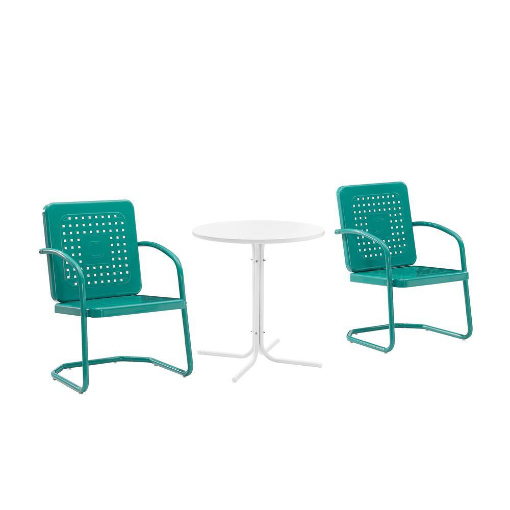 Alt View 4. Crosley Furniture - Bates 3Pc Retro Outdoor Bistro Set - Bistro Table & 2 Armchairs - Turquoise Gloss.