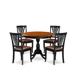 East West Furniture - 5-Piece Dining Room Set Consists of a Mid Century Dining Table and 4 Faux Leather Dinner Chairs - Multi-Color