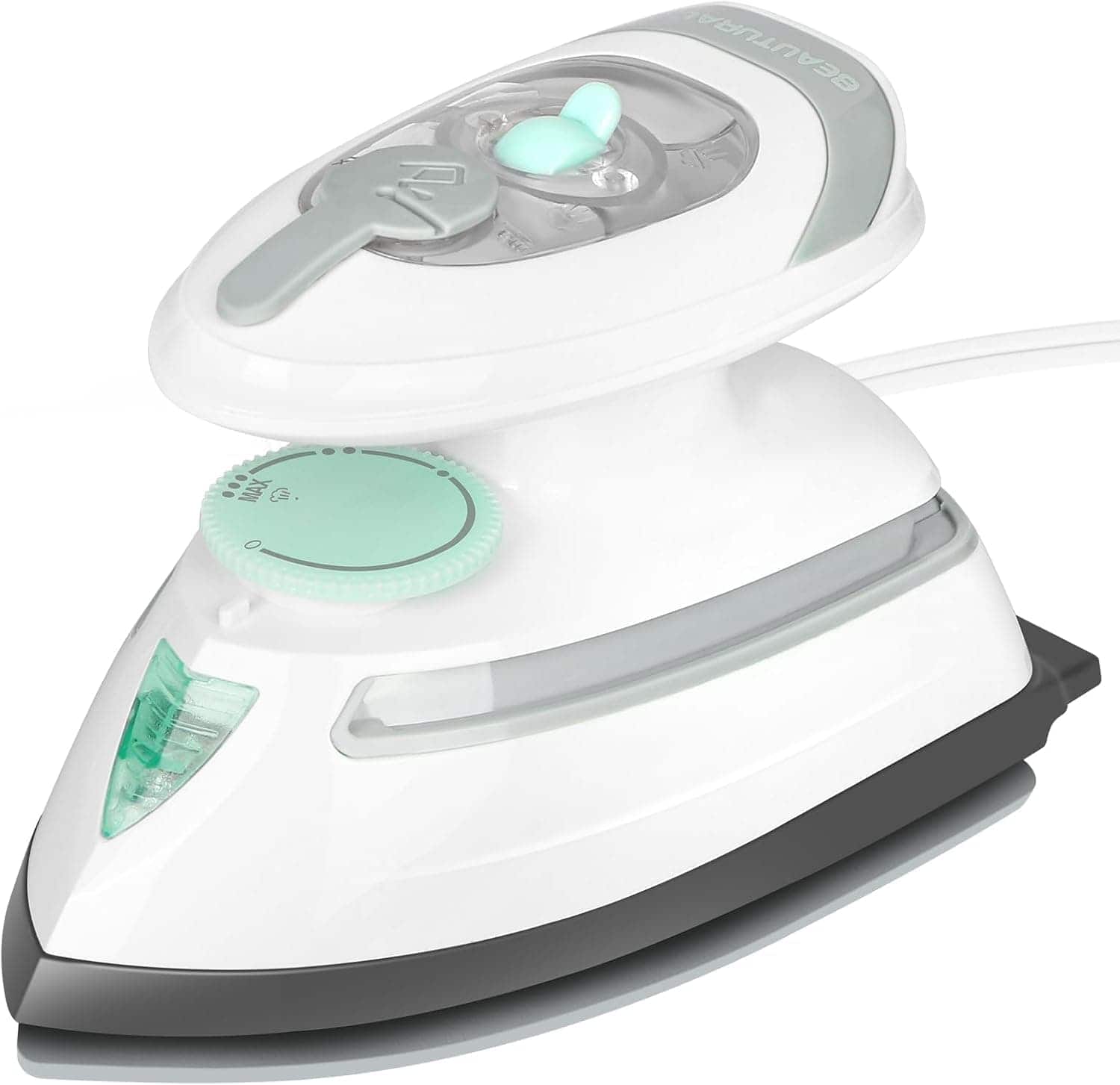 FINEAK - Mini Travel Steam Iron Dual Voltage Temp Control Non-Stick Soleplate Cord Storage - White