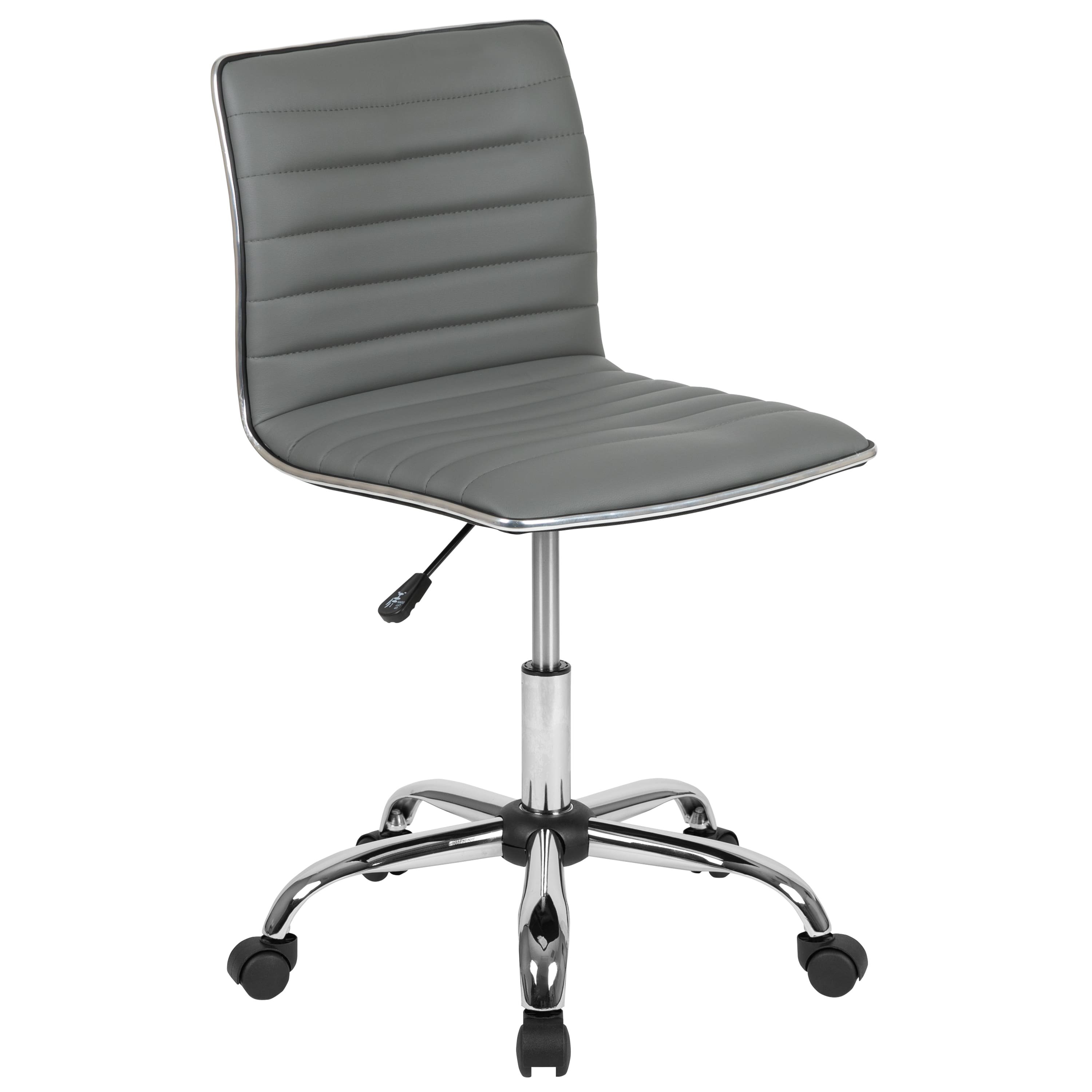 Emma + Oliver - Low Back Designer Armless Ribbed Swivel Task Office Chair - Light Gray Vinyl/Chrome Frame price history on PriceWatchPro