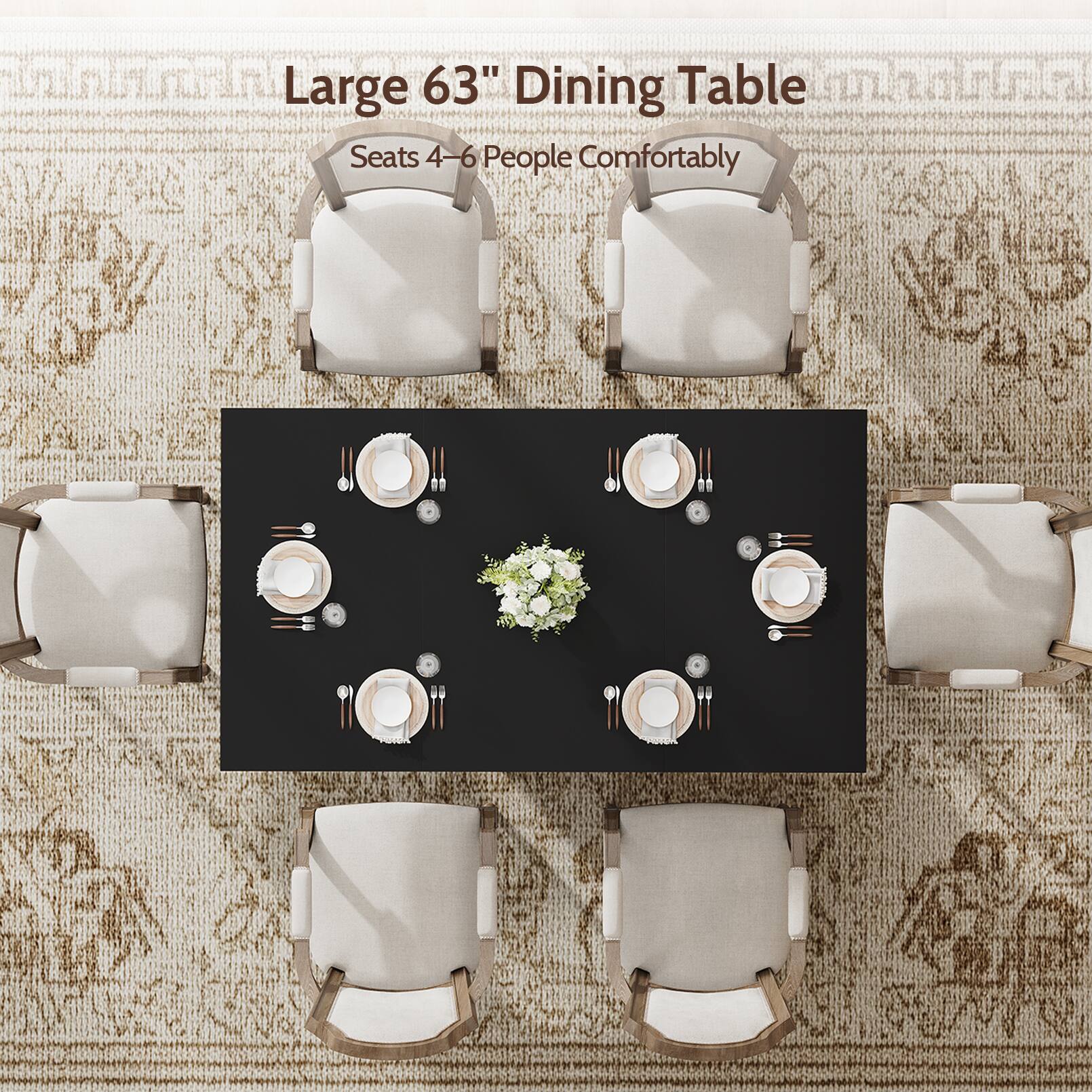 Large 63" Dining Table  
Seats 4-6 People Comfortably