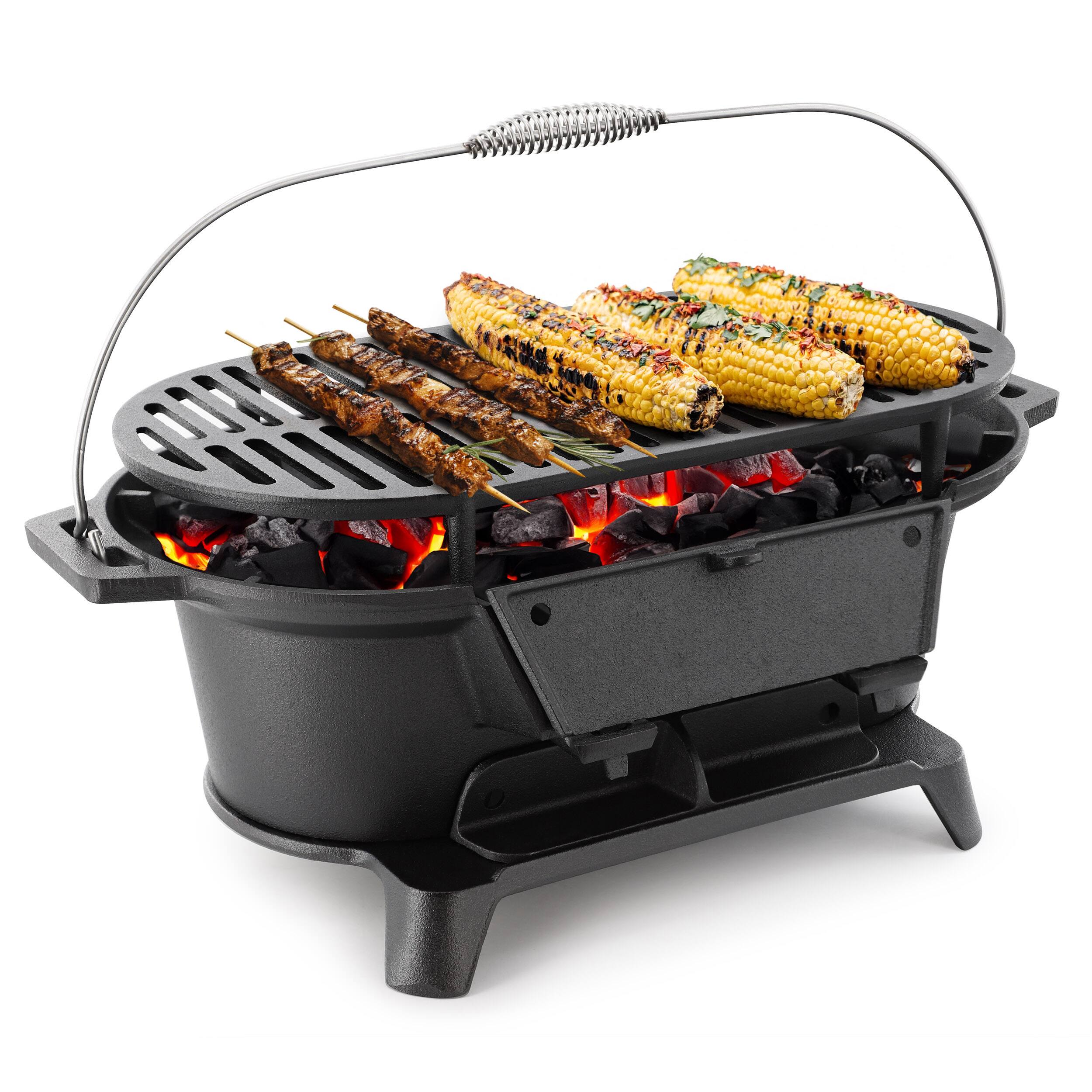 Alt View 8. Mega Chef - Megachef Oval Cast Iron Portable Hibachi Grill for Outdoor Use and Camping in Black - Black.
