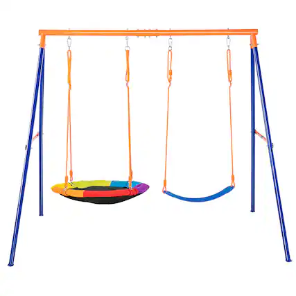 Front. VEVOR - Swing Sets for Backyard, 440lbs Load Capacity Swing Set, with 1 Saucer Swing Seat, 1 Belt Swing Seat - Orange.