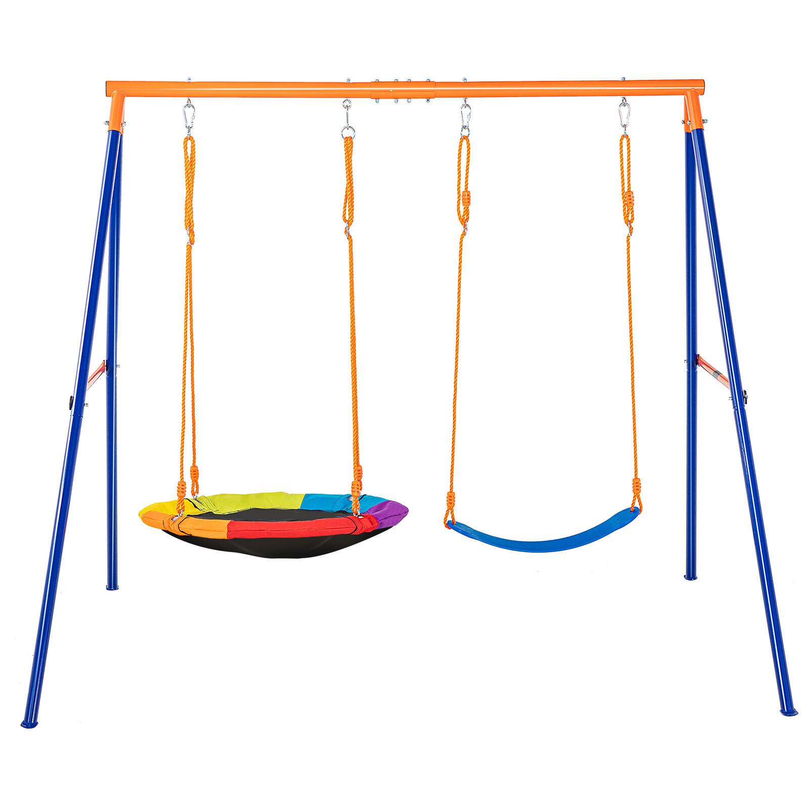 VEVOR - Swing Sets for Backyard, 440lbs Load Capacity Swing Set, with 1 Saucer Swing Seat, 1 Belt Swing Seat - Orange