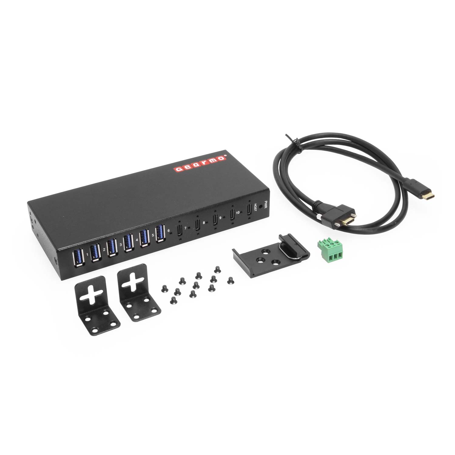 Alt View 2. Gearmo - 10-Port USB 3.2 Gen 2 Hub - 6 Type-A Ports, 4 Type-C Ports, & ESD Protection - Black.