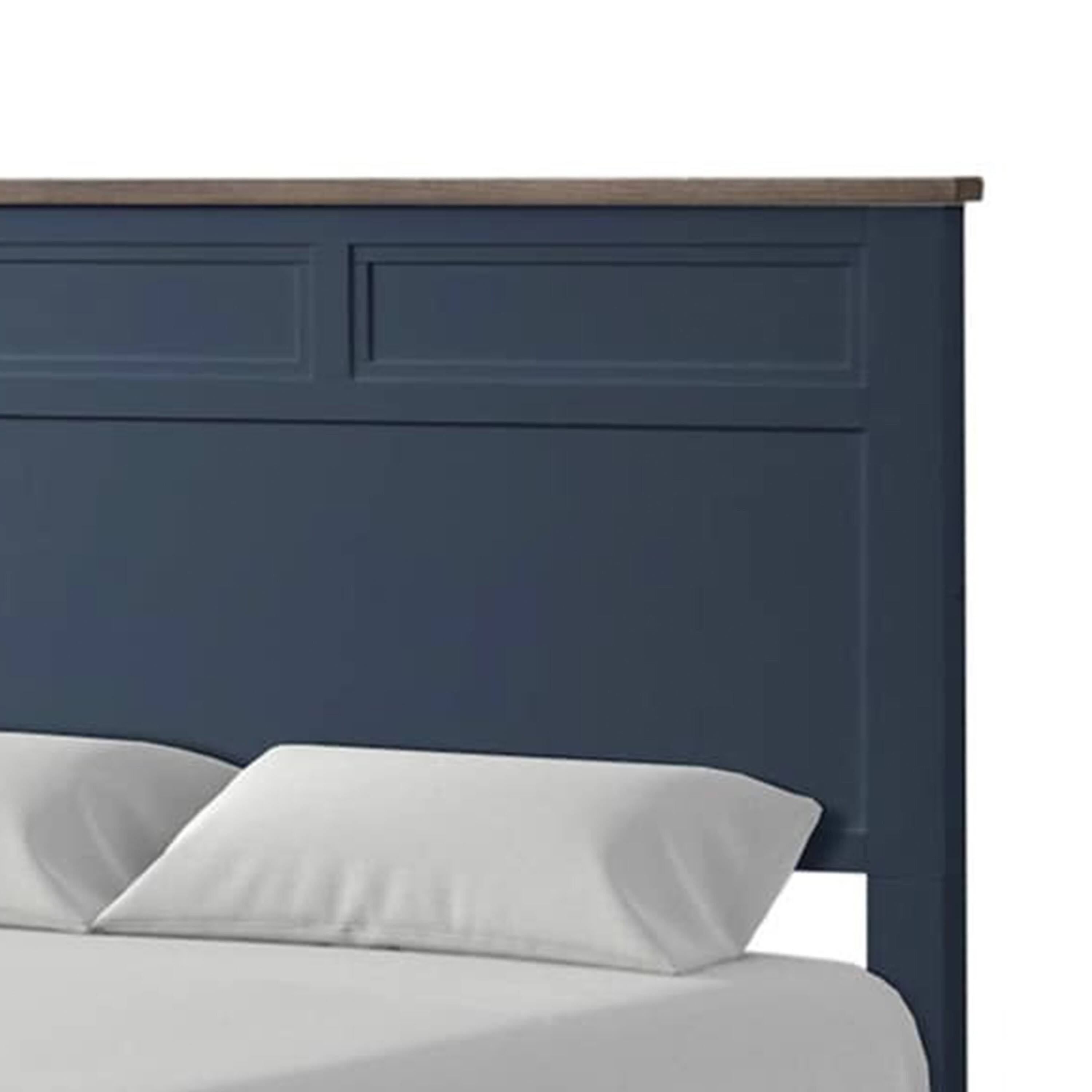 Alt View 2. Manhattan Lane - Tela Twin Size Bed w Recessed Panel Headboard, Dark Brown Trim - Blue, Dark Brown.
