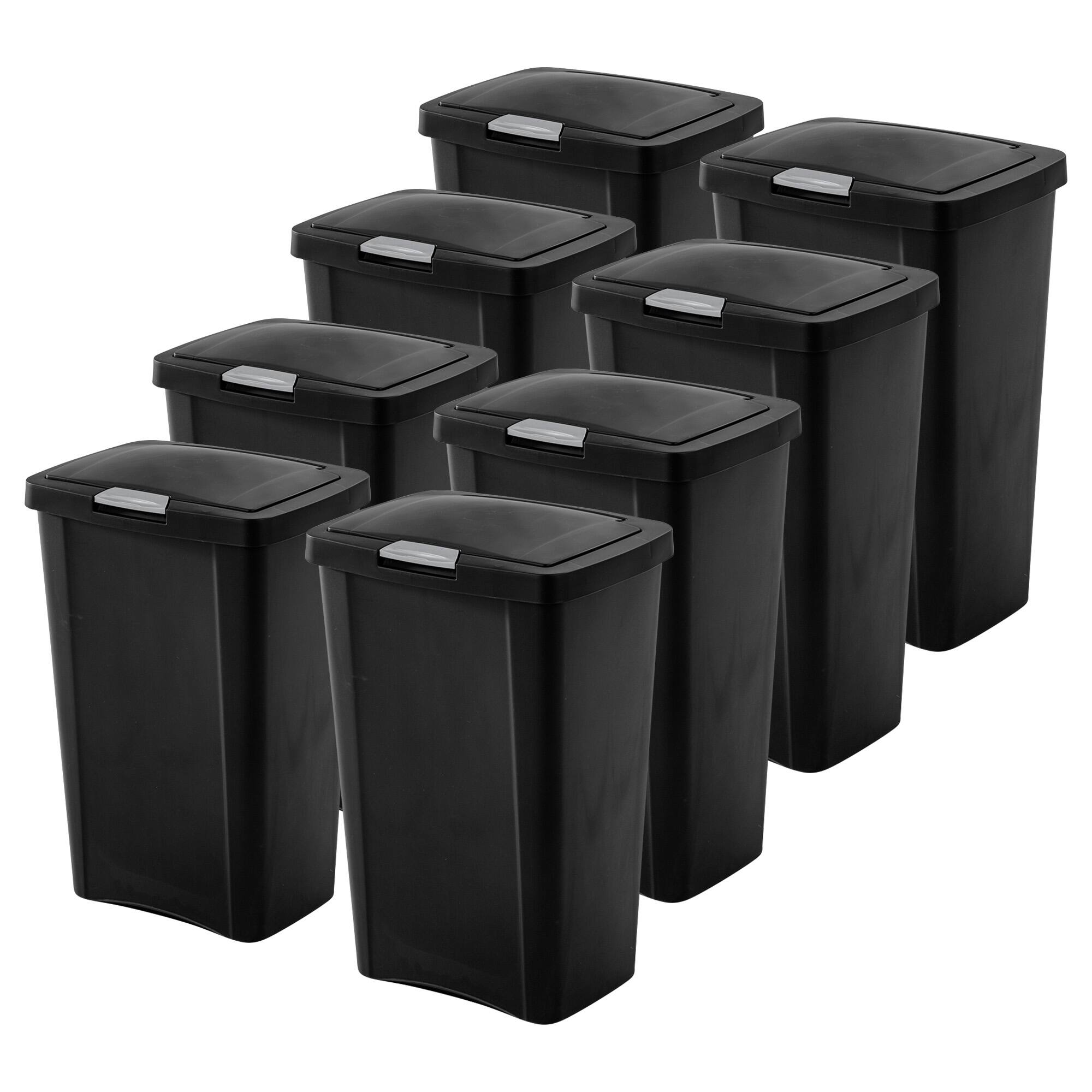 Front. Sterilite - Sterilite 13 Gallon TouchTop Wastebasket with Titanium Latch, Black (8 Pack) - Black.