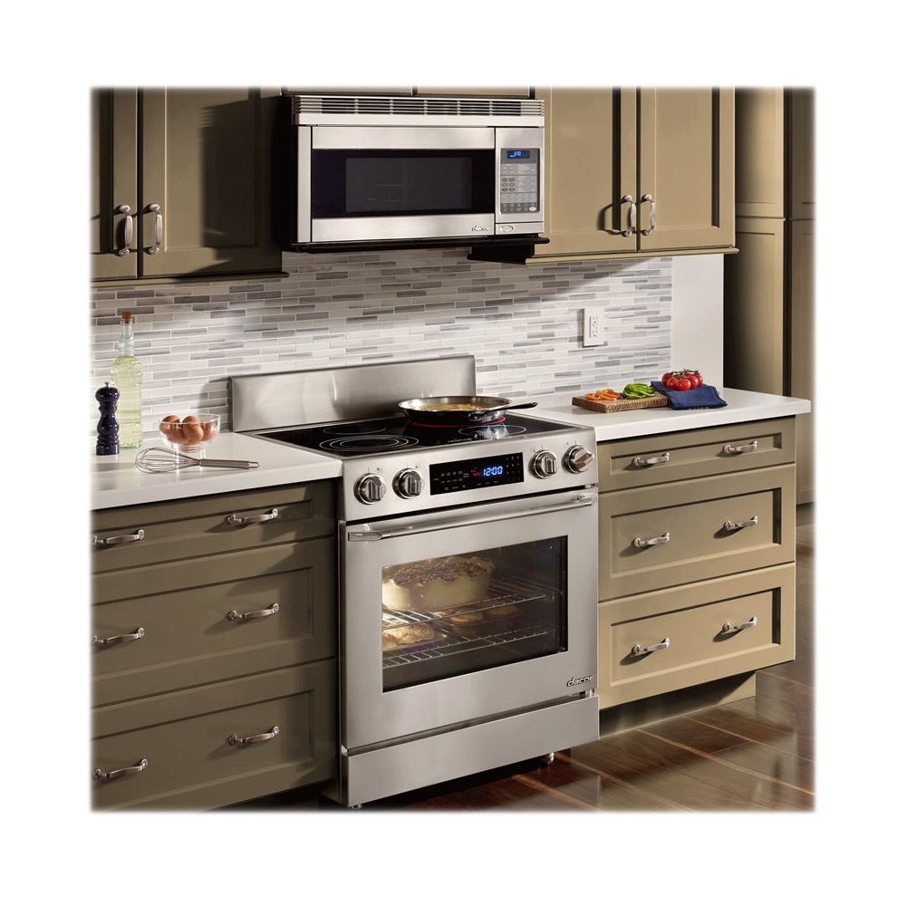 Left View: Dacor - 1.1 Cu. Ft. Convection Over-the-Range Microwave with Sensor Cooking - Stainless steel