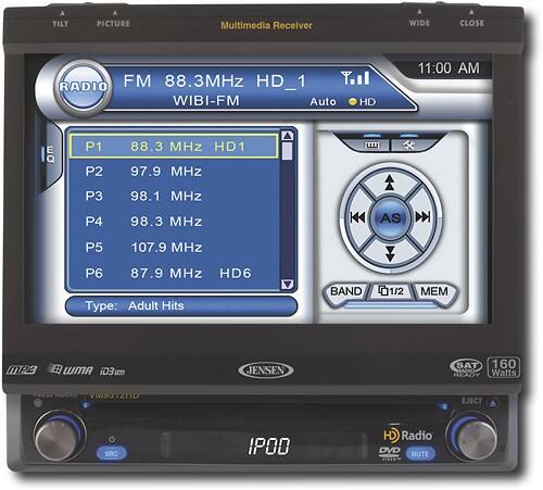 Front Standard. Jensen - 40W x 4 Apple® iPod®/XM Satellite Radio-Ready DVD Deck with Built-In HD Radio and 7" Monitor.