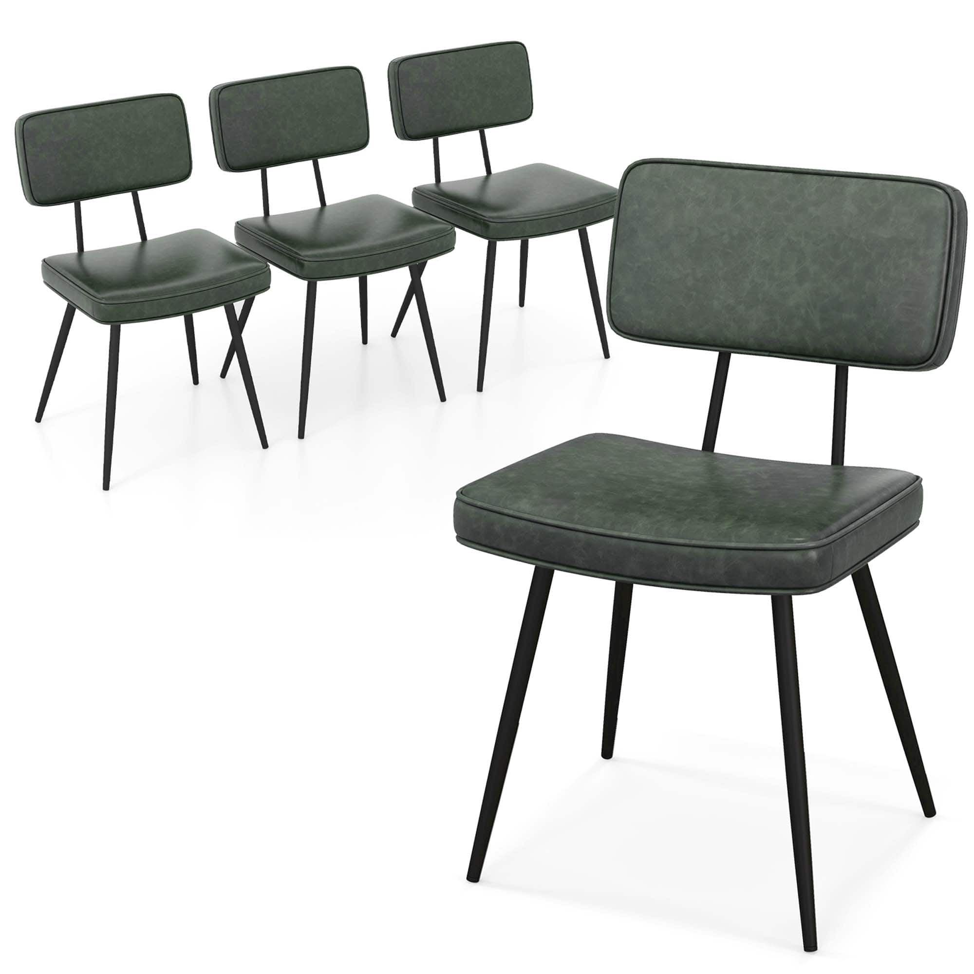 Gymax - Dining Chairs Set of 4 w/ PU Leather Cover Filled Sponge Waterfall Seats - Green