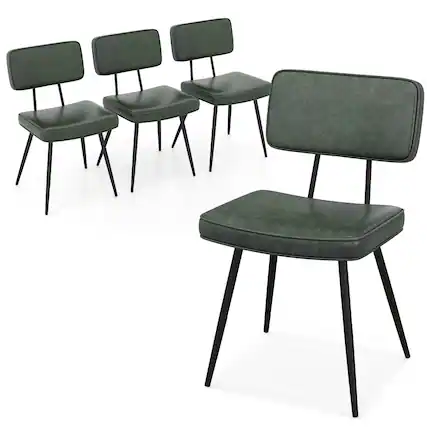 Front. Gymax - Gymax Dining Chairs Set of 4 w/ PU Leather Cover Filled Sponge Waterfall Seats Green - Green.