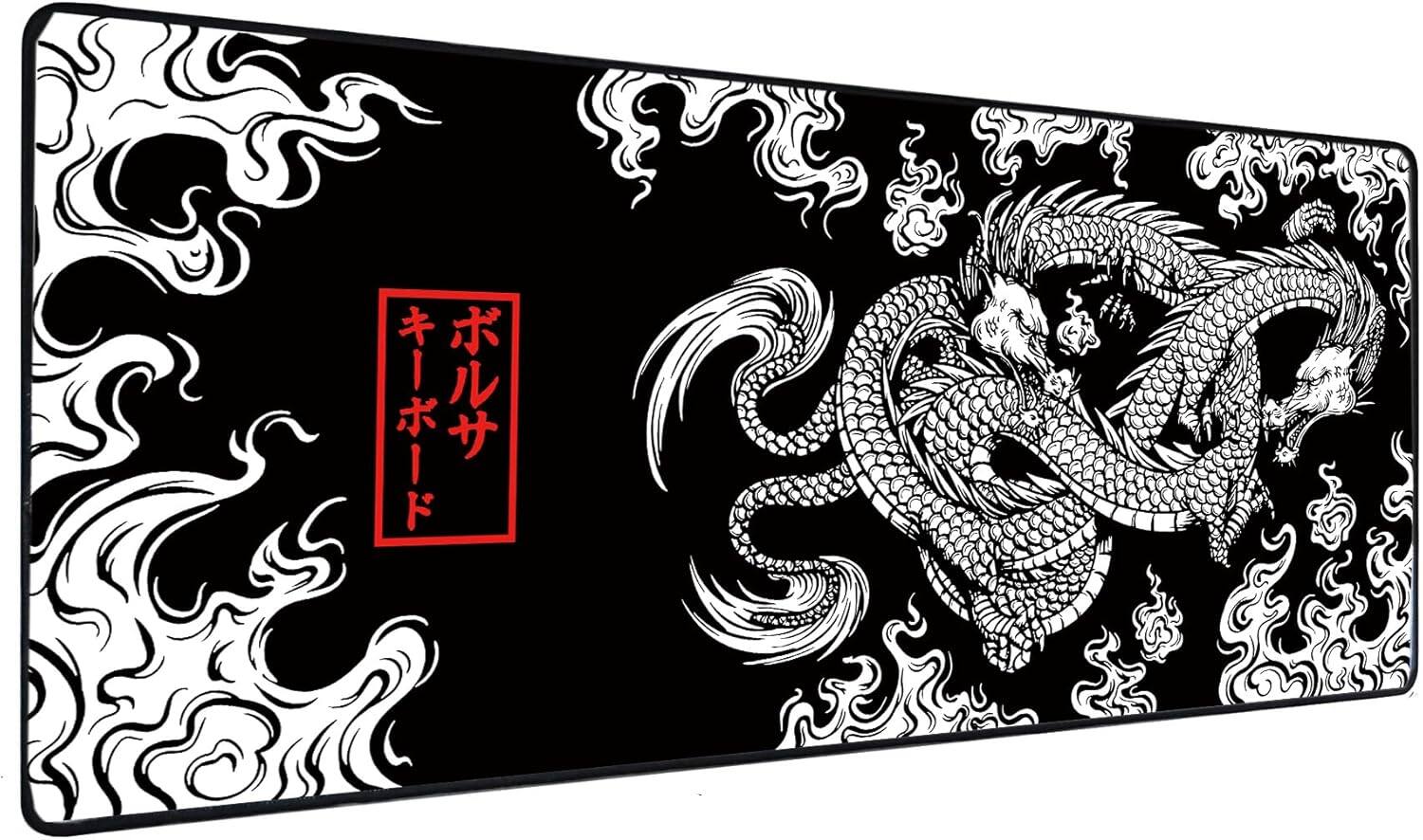 Womier - Gaming Mouse pad/Desk mat,hinese Dragon Mousepad,Stitched Edges with Non-Slip Rubber Base - Black