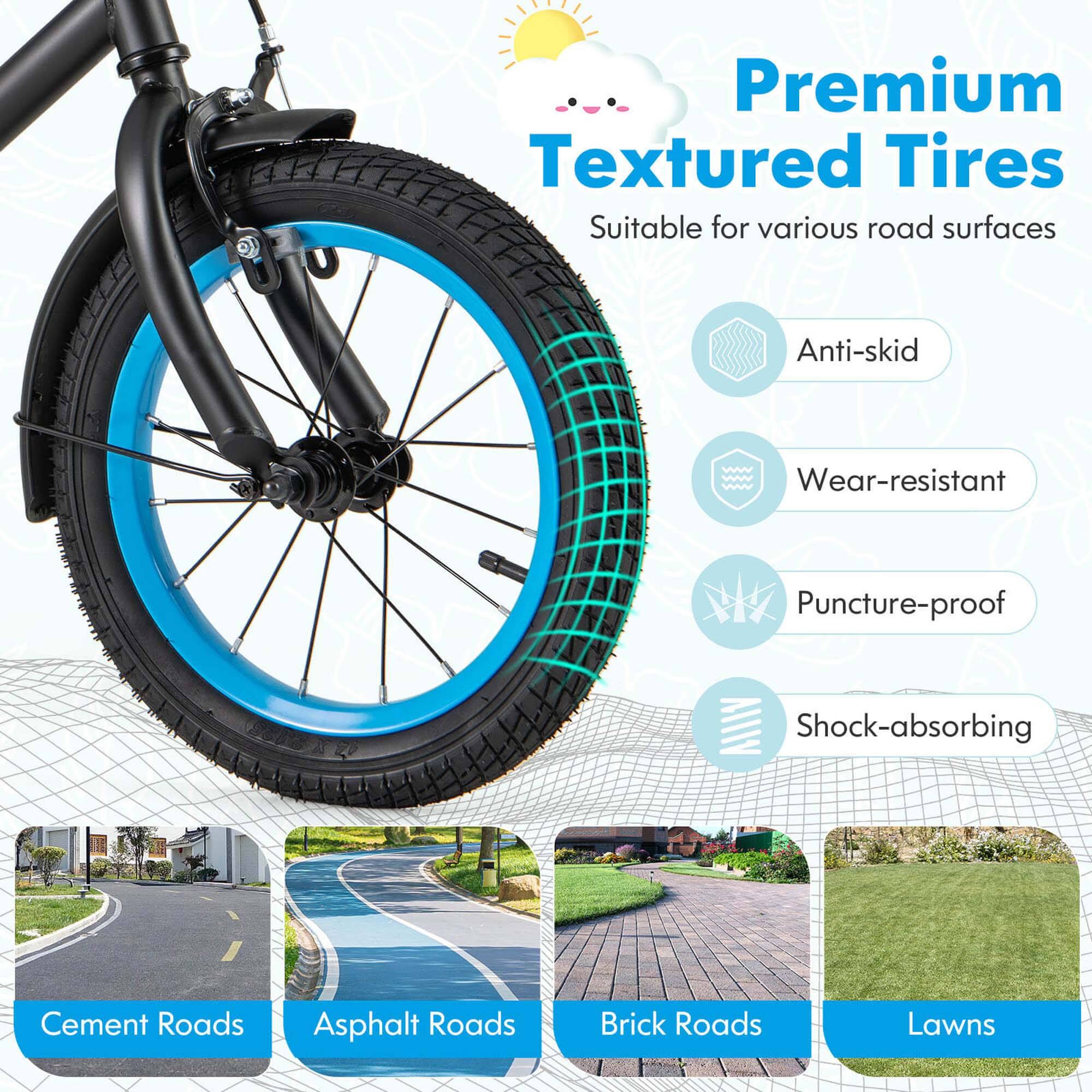 Premium Textured Tires  
Suitable for various road surfaces  

- Anti-skid  
- Wear-resistant  
- Puncture-proof  
- Shock-absorbing  

Cement Roads  
Asphalt Roads  
Brick Roads  
Lawns