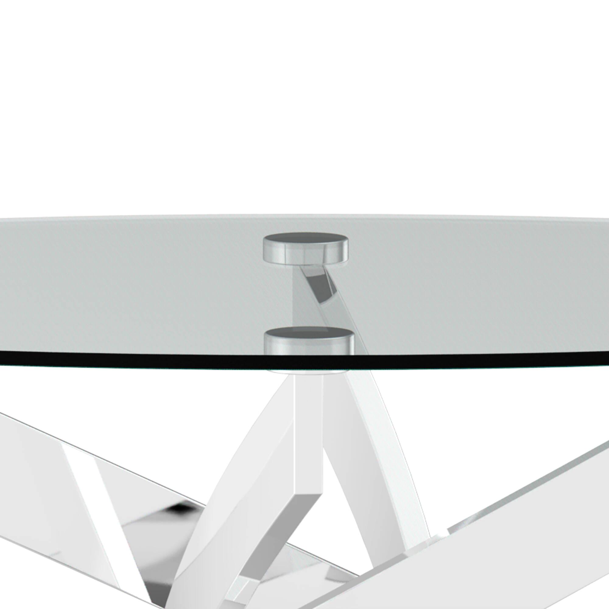 Alt View 4. Vaczon - Modern Round Glass Coffee Table Clear Tempered Glass Top, Stainless Steel Criss-Cross Base, Coffee Table for Living Room - Chrome.