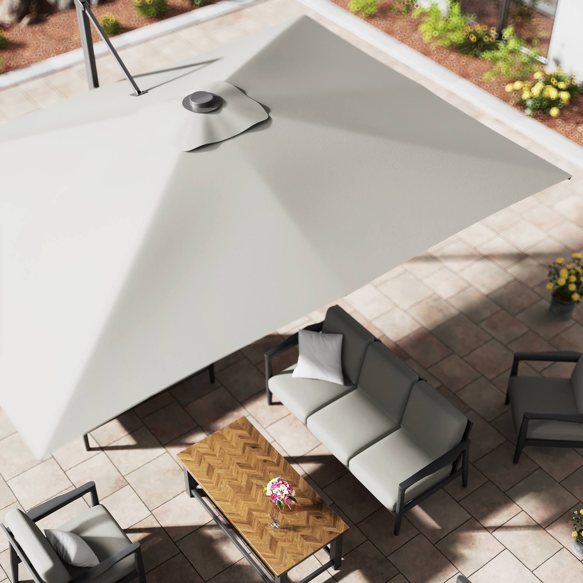 Alt View 8. Mondawe - 10*13ft Large Patio Cantilever Umbrella Square with Bluetooth Speaker and Base - Grey.