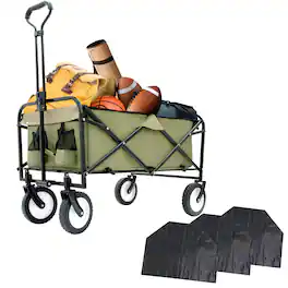 Mondawe - 360lbs Collapsible Wagon Utility Carts with Strapping System, 3-Piece Liner - Green