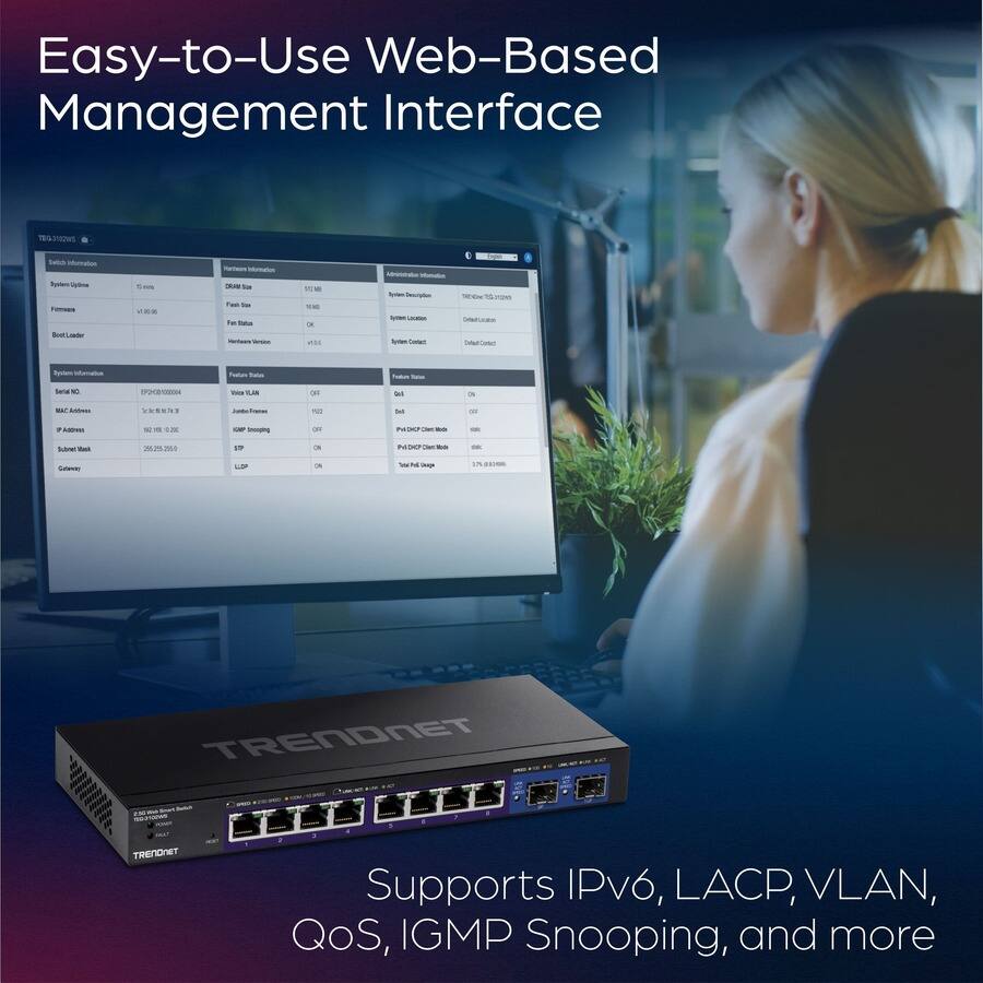 Easy-to-Use Web-Based Management Interface

TRENDnet Supports IPv6, LACP, VLAN, QoS, IGMP Snooping, and more