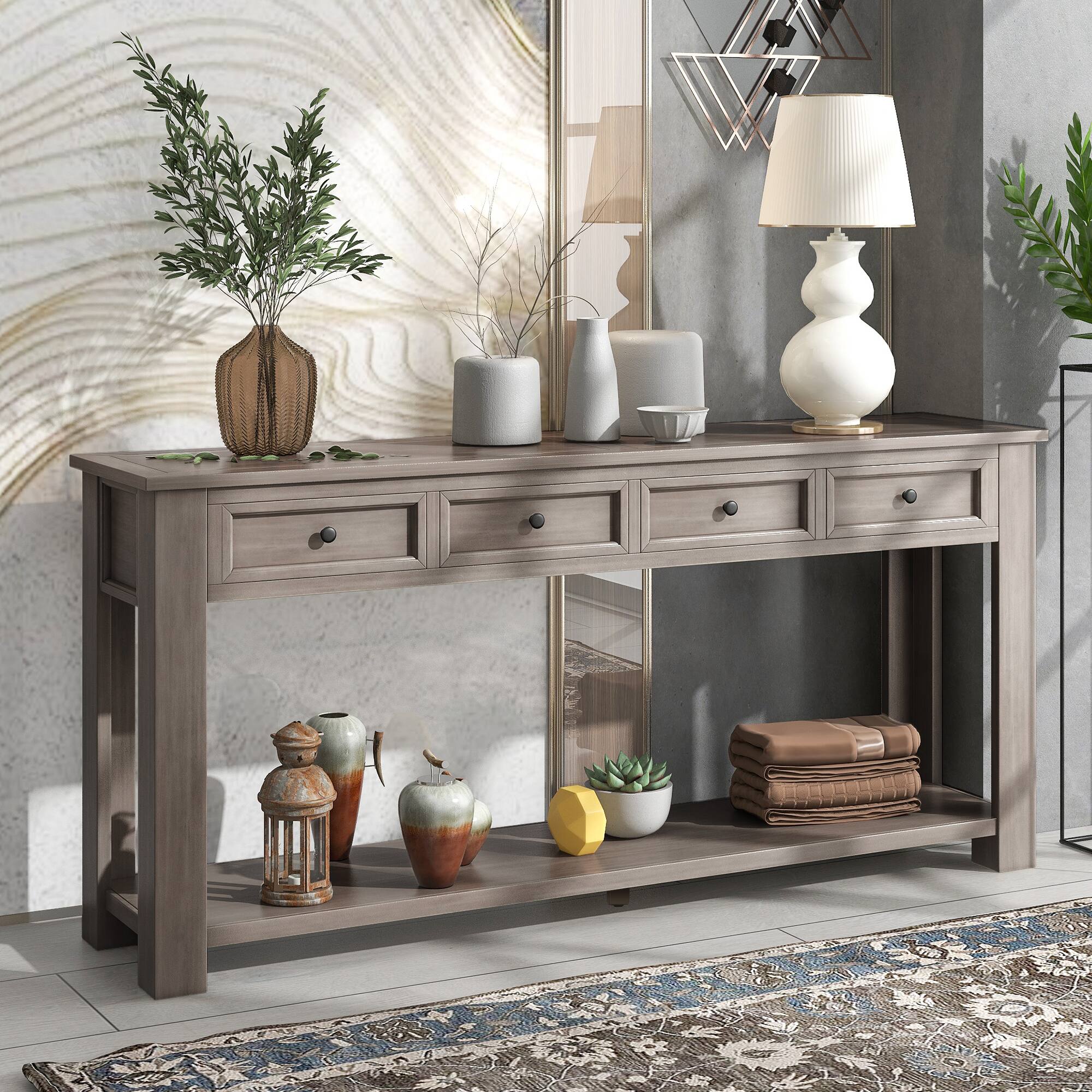 Alt View 4. Chery Life - Gray Console Table with Storage Drawers and Bottom Shelf for Entryway Hallway - Gray.