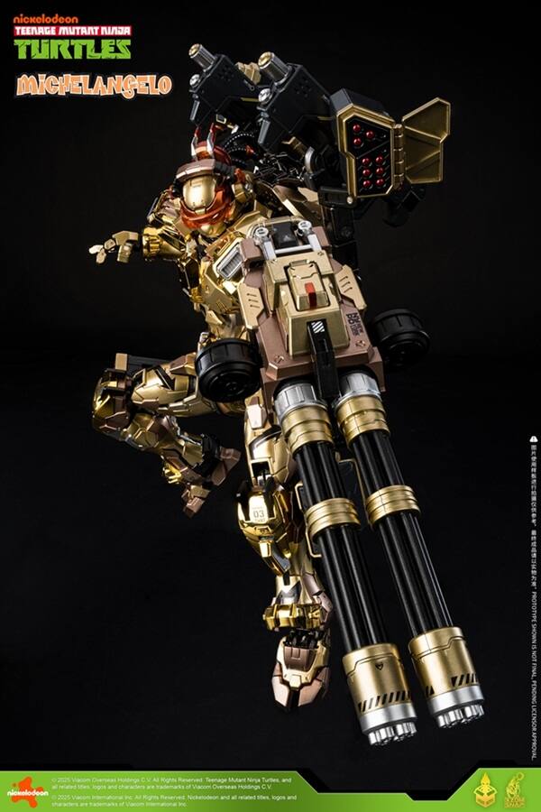 nickelodeon  
TEENAGE MUTANT NINJA TURTLES  
MICHELANGELO  

nickelodeon  
TEENAGE MUTANT NINJA TURTLES  
MICHELANGELO  

© 2025 Viacom Overseas Holdings C.V. All Rights Reserved. Teenage Mutant Ninja Turtles and all related titles, logos and characters are trademarks of Viacom Overseas Holdings C.V.  
© 2025 Viacom International Inc. All Rights Reserved. Nickelodeon and all related titles, logos and characters are trademarks of Viacom International Inc.  

PROTOTYPE SHOWN - NOT FINAL, PENDING LICENSOR APPROVAL