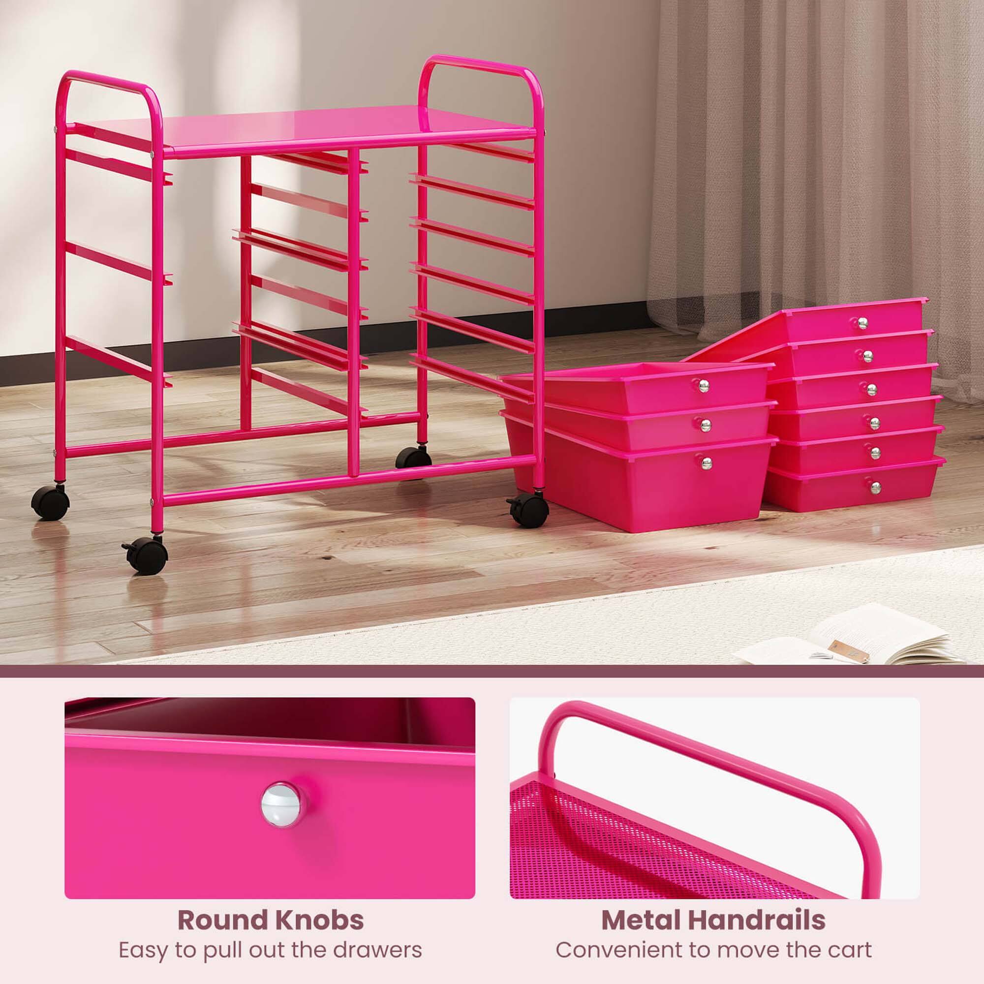 Round Knobs  
Easy to pull out the drawers  

Metal Handrails  
Convenient to move the cart