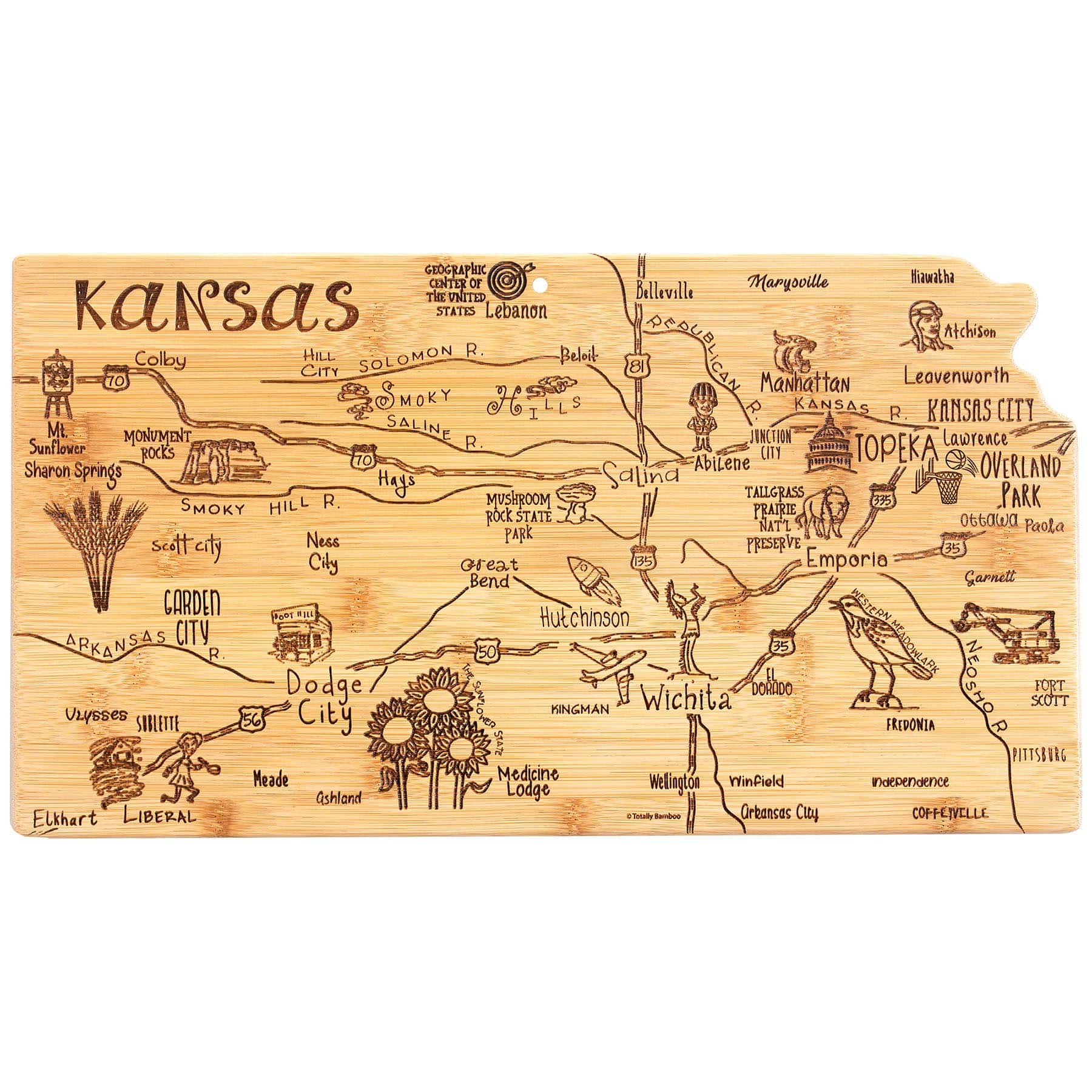Totally Bamboo - Destination Kansas Cutting Board, 16-3/4" x 9-1/4"