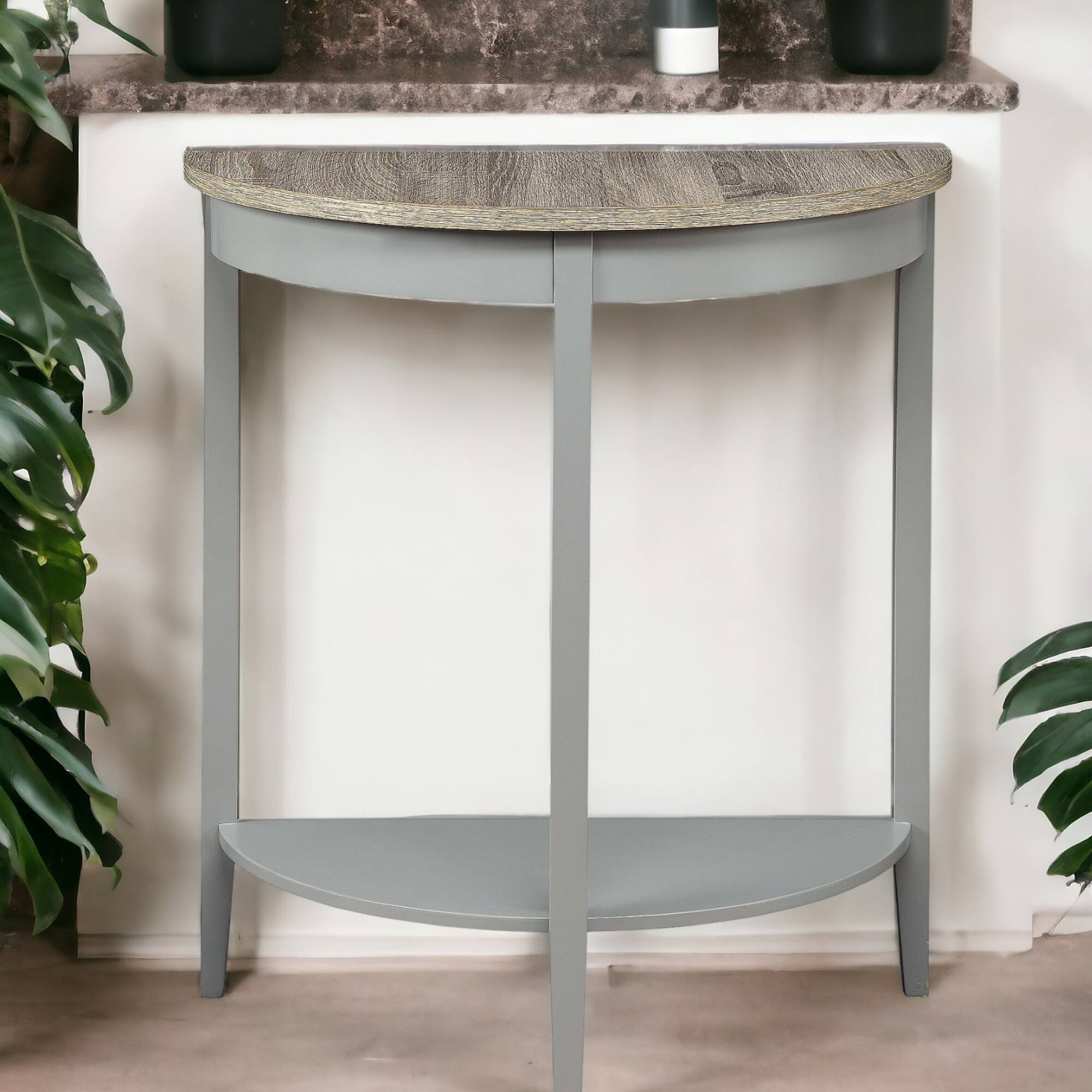 Alt View 1. GOODSILO - Half-Moon Console Table with Storage Shelf in Natural Wood Grain Finish, Entryway Table with Sturdy Legs - Gray,Oak.