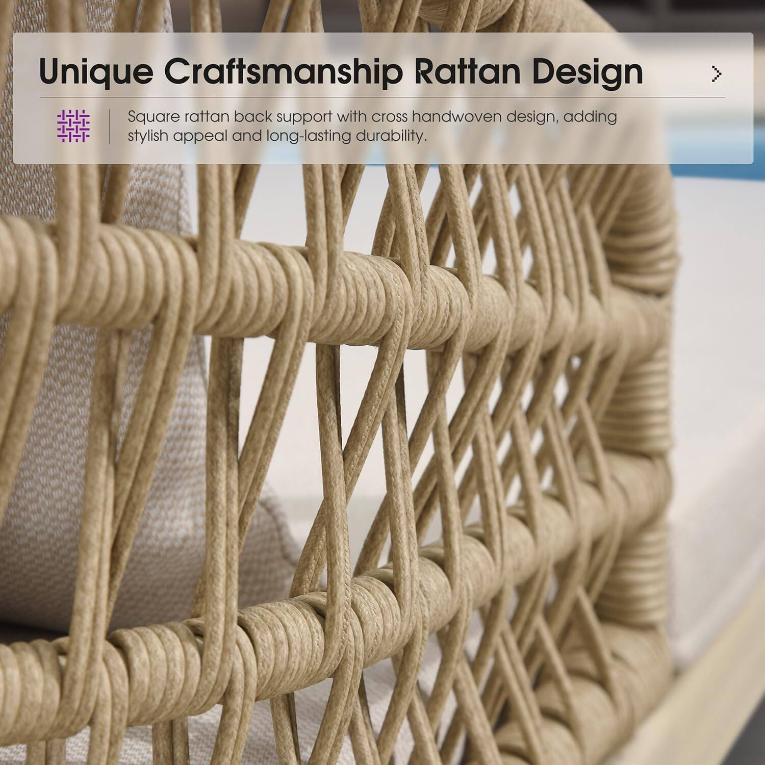 Unique Craftsmanship Rattan Design

Square rattan back support with cross handwoven design, adding stylish appeal and long-lasting durability.
