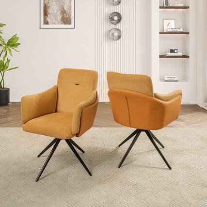 Front. GOODSILO - Modern Swivel Dining Chairs Set of 2 with Upholstered Seats and Metal Base for Home Office and Living Spaces - Orange.