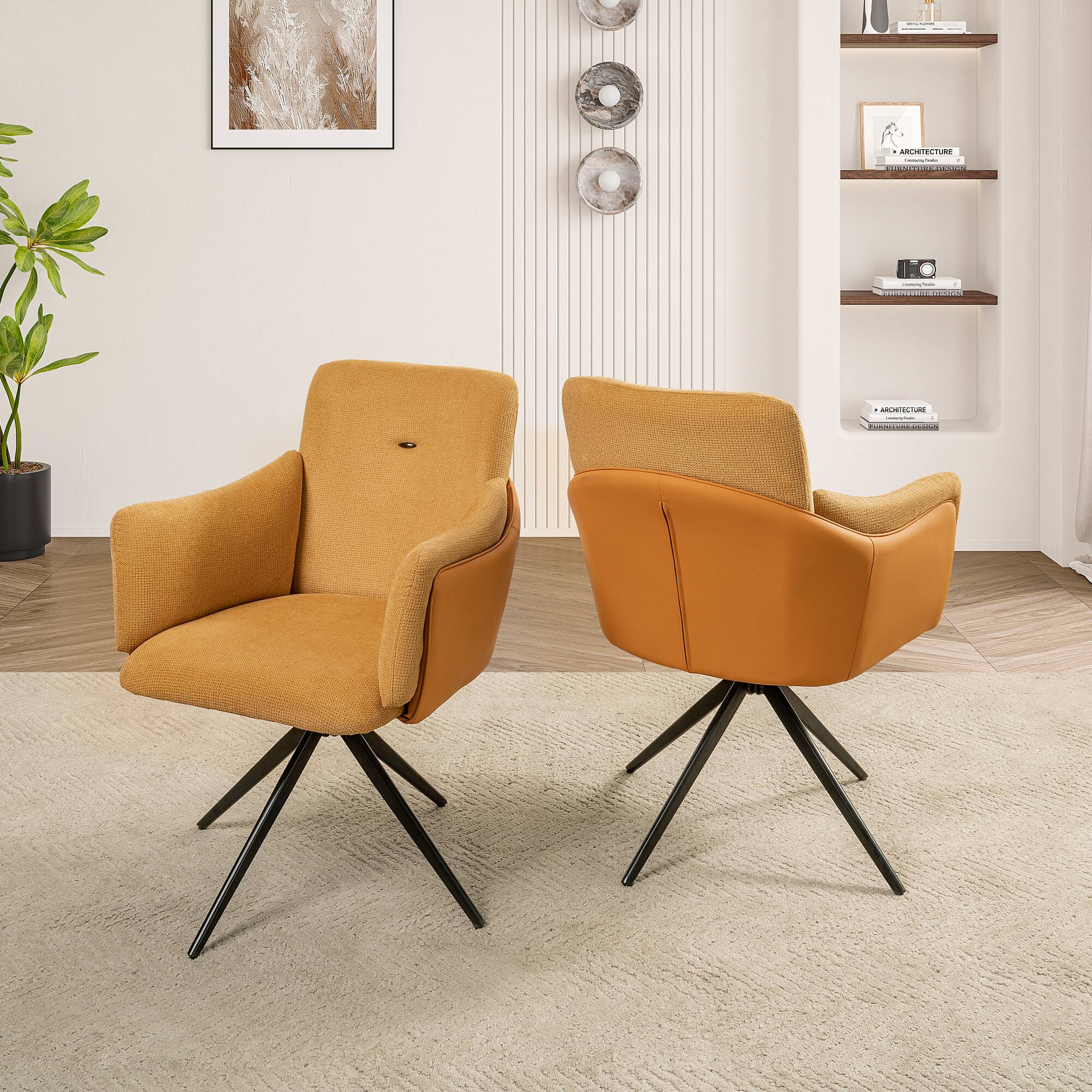 Front. GOODSILO - Modern Swivel Dining Chairs Set of 2 with Upholstered Seats and Metal Base for Home Office and Living Spaces - Orange.