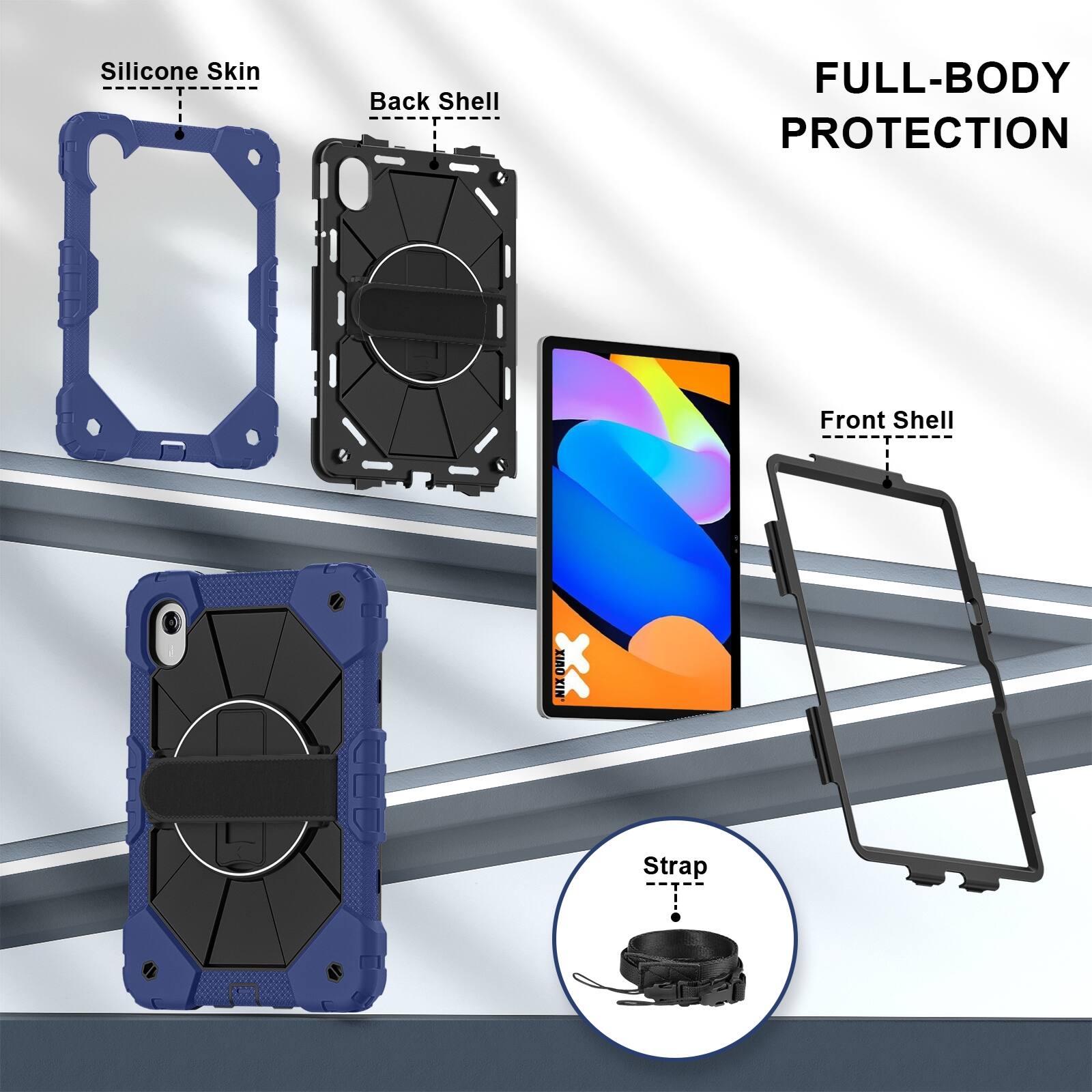 Silicone Skin  
Back Shell  
FULL-BODY PROTECTION  
Front Shell  
Strap