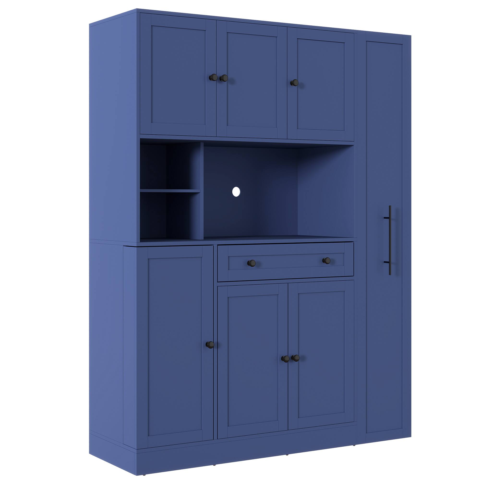 Alt View 8. Forest'nSky - 70" Tall Buffet with Hutch, Large Kitchen Pantry with Pull-Out Side Cabinet & Door Shelves, Blue - Blue.