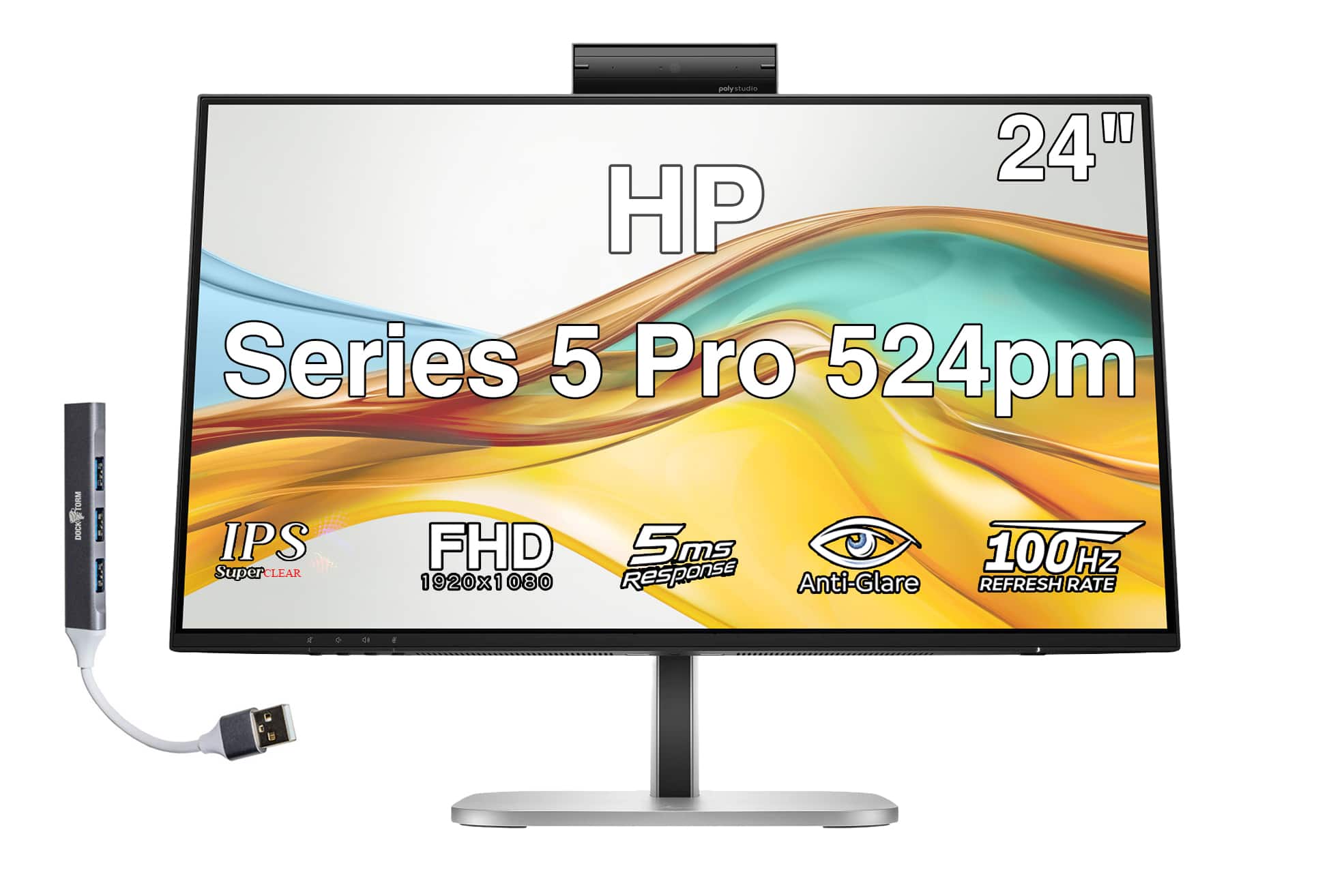 HP - Series 5 Pro 524pm 24" FHD IPS Monitor, Anti-Glare, Flicker Free, Displayport, HDMI & DKZ Hub (9E0G9UT#ABA) - Black/Silver