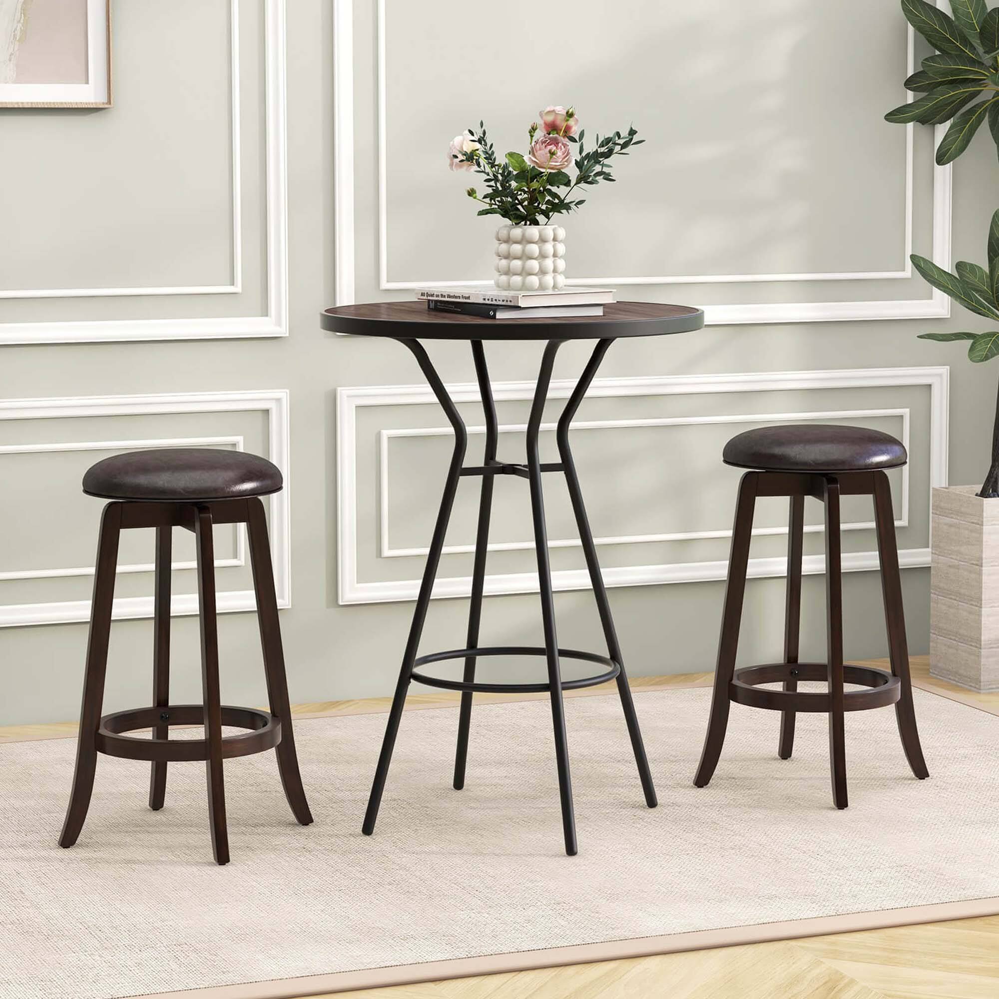 Alt View 3. Costway - 29" Counter Height Stools Set of 4 with 360° Swivel Round Seat & Footrest - Brown.