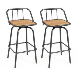 Gymax - 27.5'' Heavy-duty Metal Frame Bar Height Chairs w/ Footrest & Backrest for Patio - Black, Natural