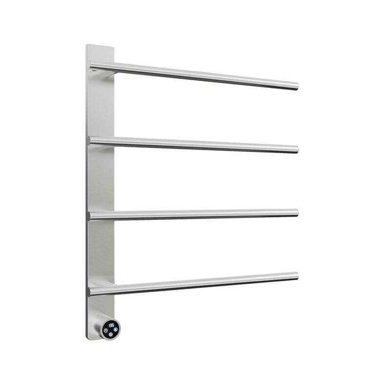 Front. YOSIMFUR - Smart Electric Towel Warmer 4-Bar 47W Wall Mounted with Shelf LED Screen Timer and Plug-In and Hardwire in Nickel - Nickel.