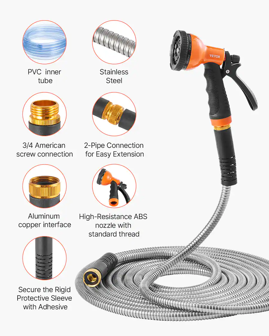 Copper Rust Pattern VEVOR Metal Garden Hose 25 ft, Rust Proof Water Hose, Heavy Duty ...