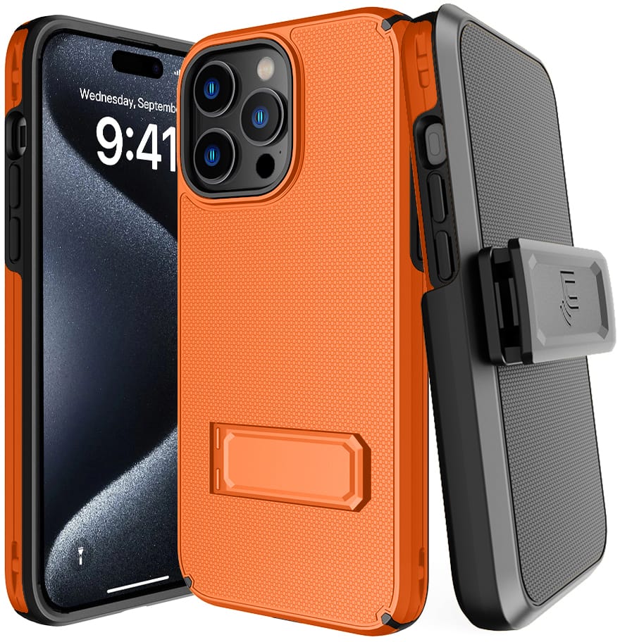 Nakedcellphone - Combo for iPhone 15 Pro Max - Rugged Phone Cover with Stand and Belt Clip Holster - Orange price history on PriceWatchPro
