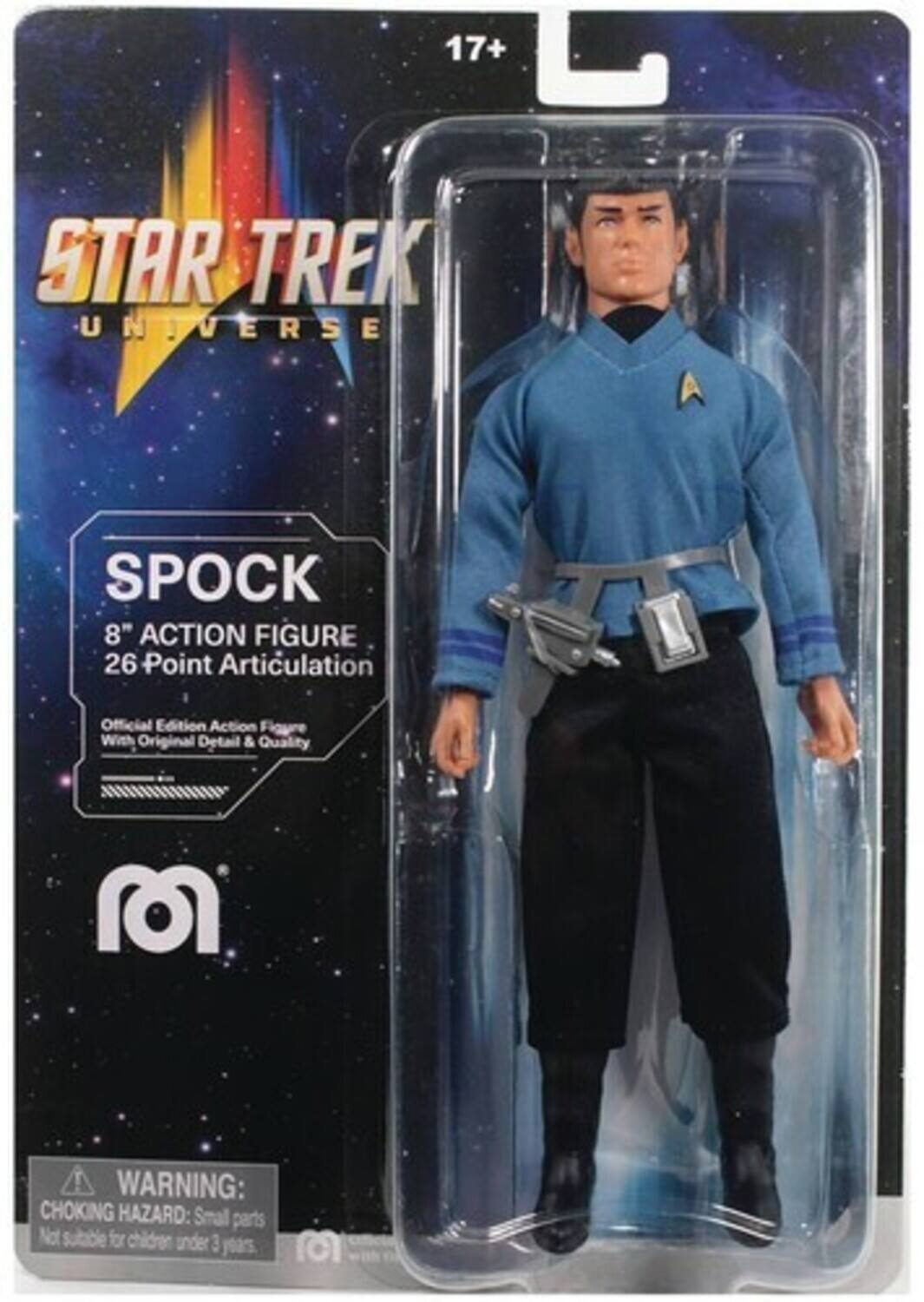 17+  
STAR TREK UNIVERSE  
SPOCK  
8" ACTION FIGURE  
26 Point Articulation  
Official Edition Action Figure With Original Detail & Quality  

WARNING: CHOKING HAZARD: Small parts. Not suitable for children under 3 years.