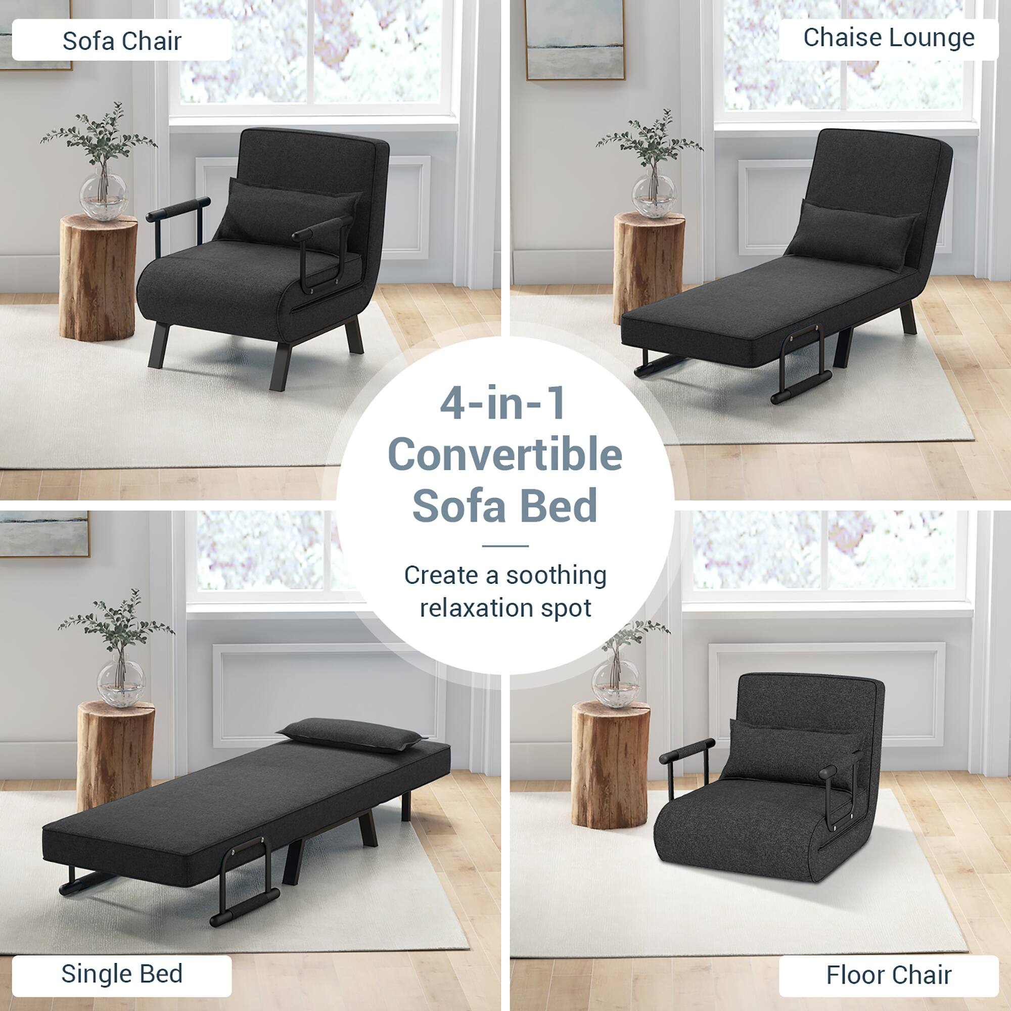 4-in-1 Convertible Sofa Bed  
Create a soothing relaxation spot  

- Sofa Chair  
- Chaise Lounge  
- Single Bed  
- Floor Chair