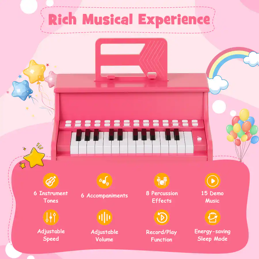 Gymax 25 Keys Digital Piano w/Music Stand Teaching Mode Lighted Keys 6 ...