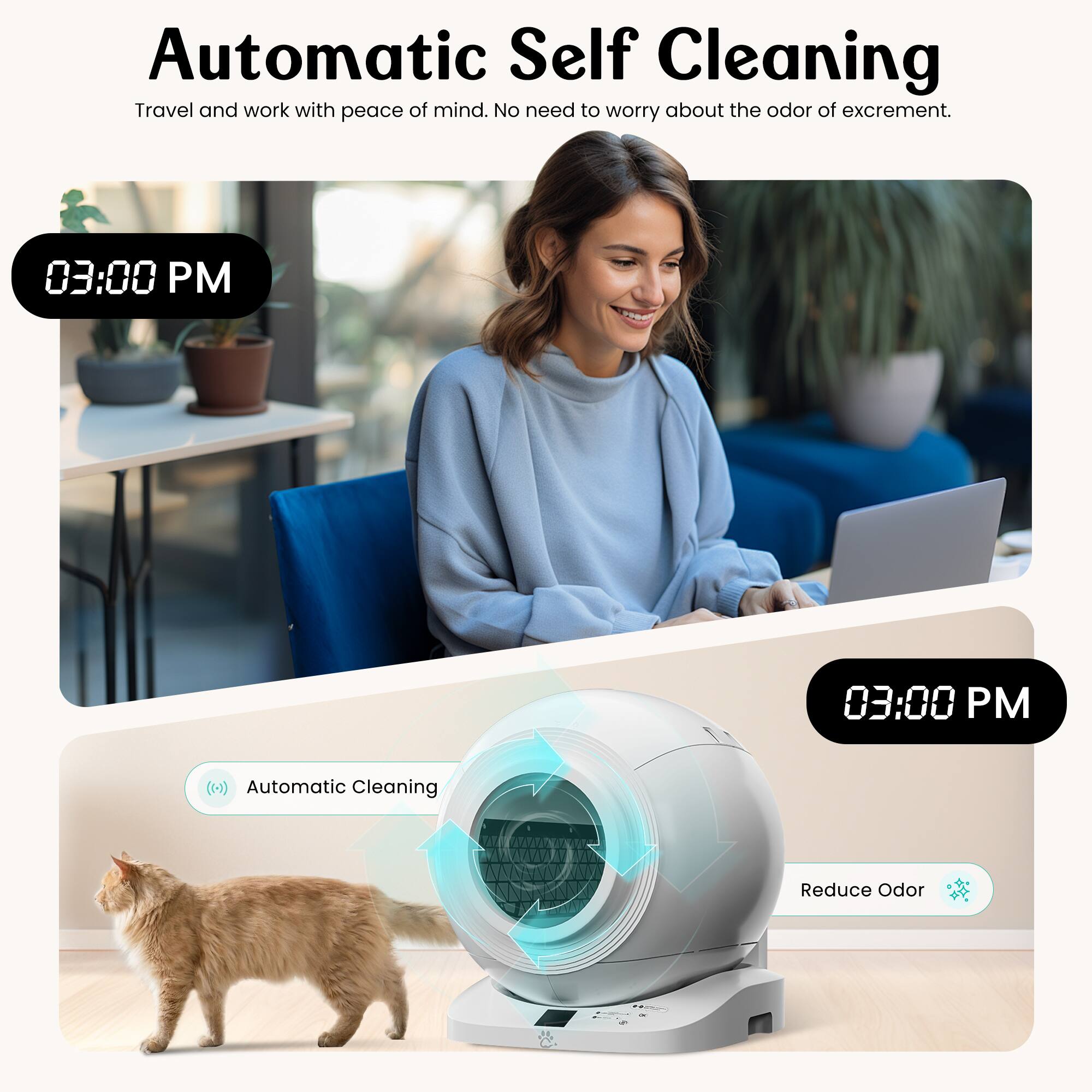 Automatic Self Cleaning

Travel and work with peace of mind. No need to worry about the odor of excrement.

03:00 PM

Automatic Cleaning

Reduce Odor